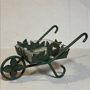 Vintage Partylite Green Leaf Wheelbarrow Planter